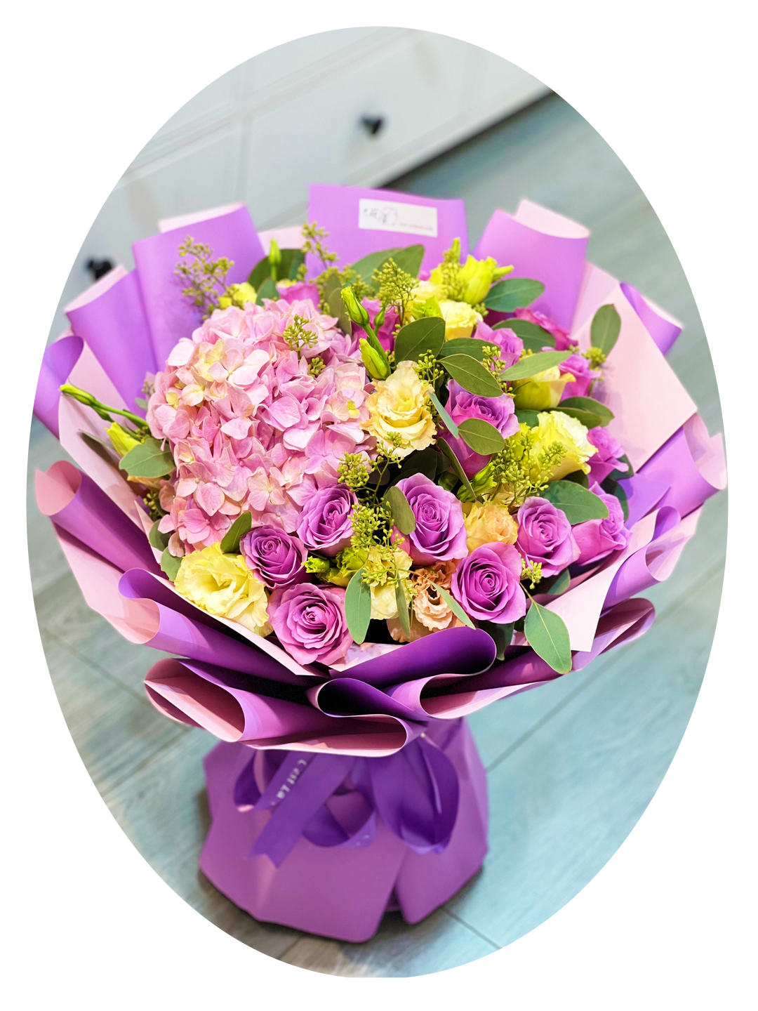 PURPLE 紫色玫瑰 鮮花花束 配繡球花