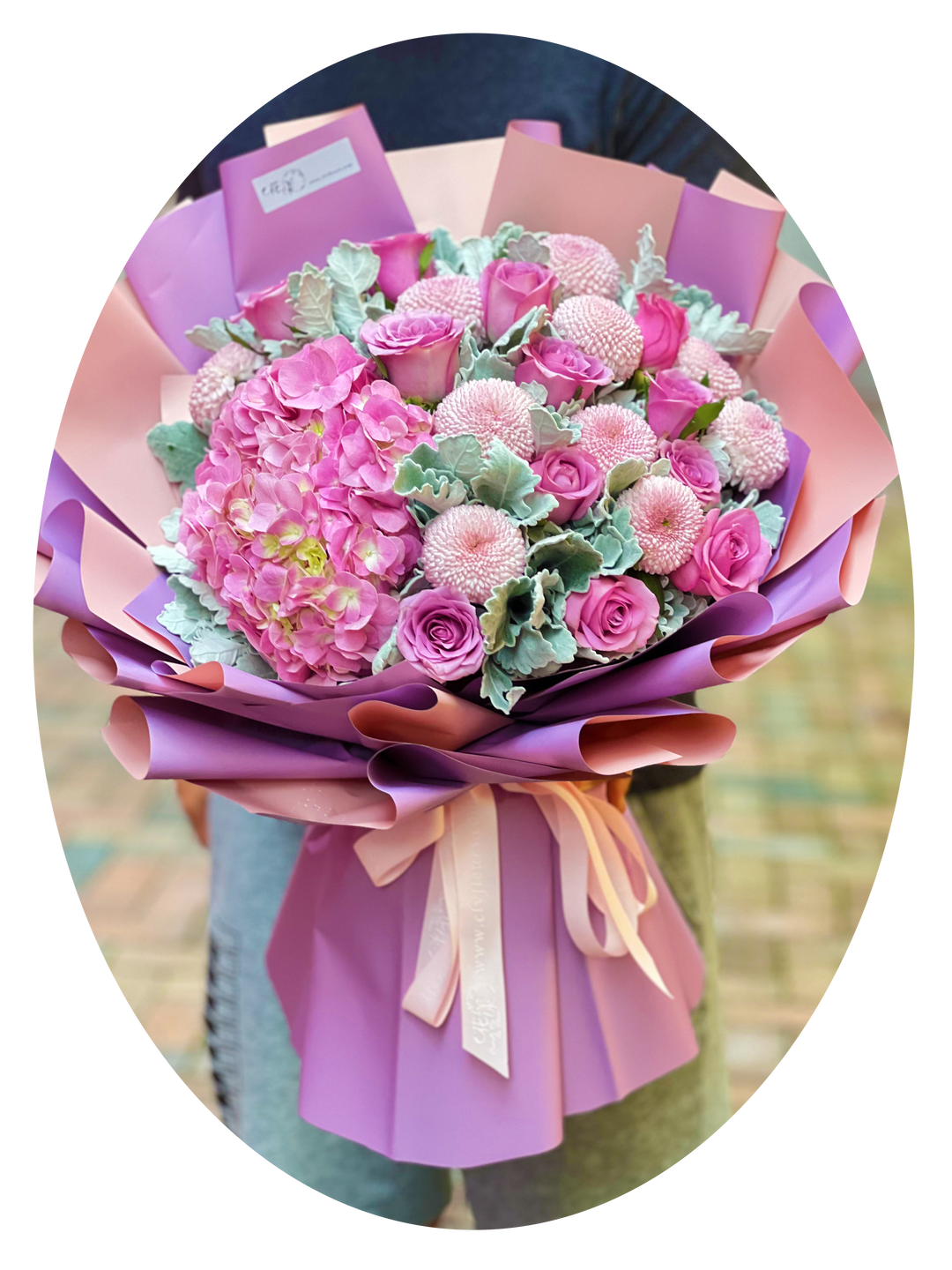 PURPLE 紫色玫瑰 鮮花花束 配繡球花
