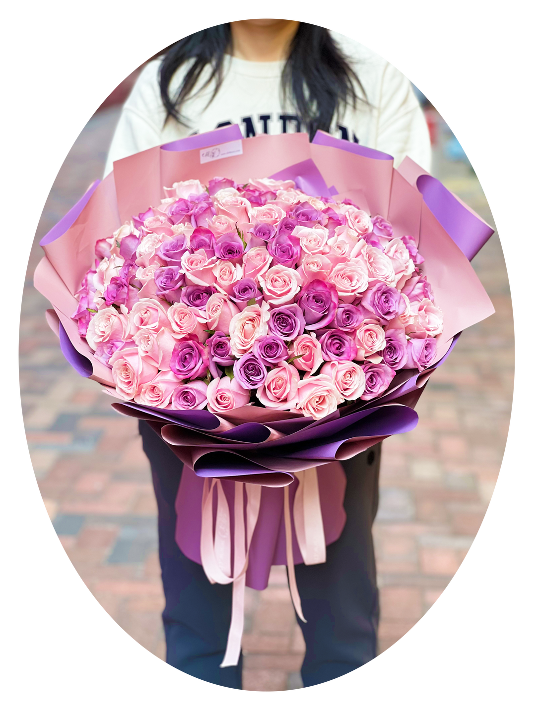 紫色玫瑰 粉紅色玫瑰 雙色 99枝 鮮花花束